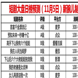 短剧大盘日榜预测（11月5日）