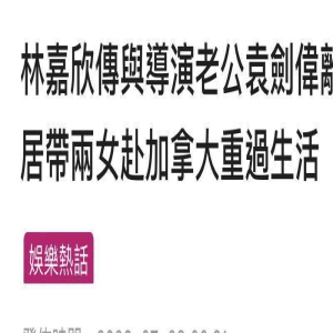 林嘉欣发文宣布与导演袁剑伟结束12年婚姻，港媒指二人有金钱纠纷